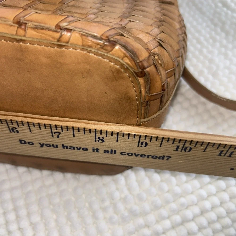 Vtg Fossil 75082 Leather Woven Crossbody Satchel Bag Caramel 1954 Collection